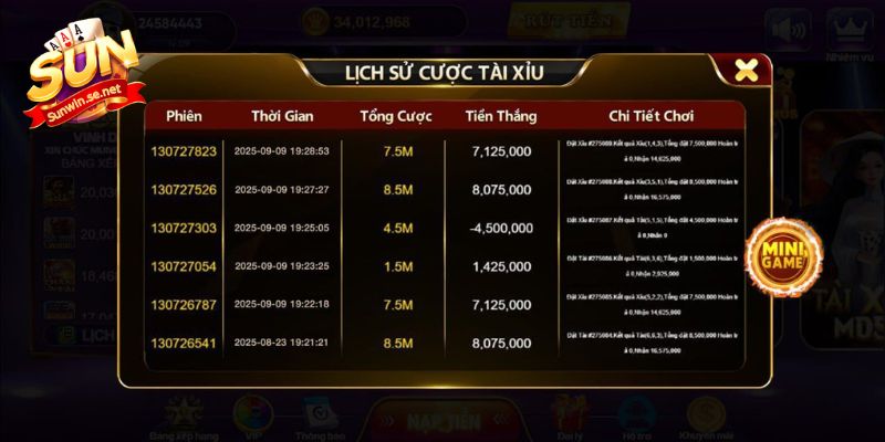Lịch sử cược do người chơi chia sẻ